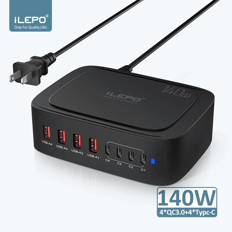 ILEPO Ƽ USB  , 140W, 8 Ʈ USB QC3.0 Ʈ USB-C  ̼, ƺ  ޴  15 14 13 Ｚ